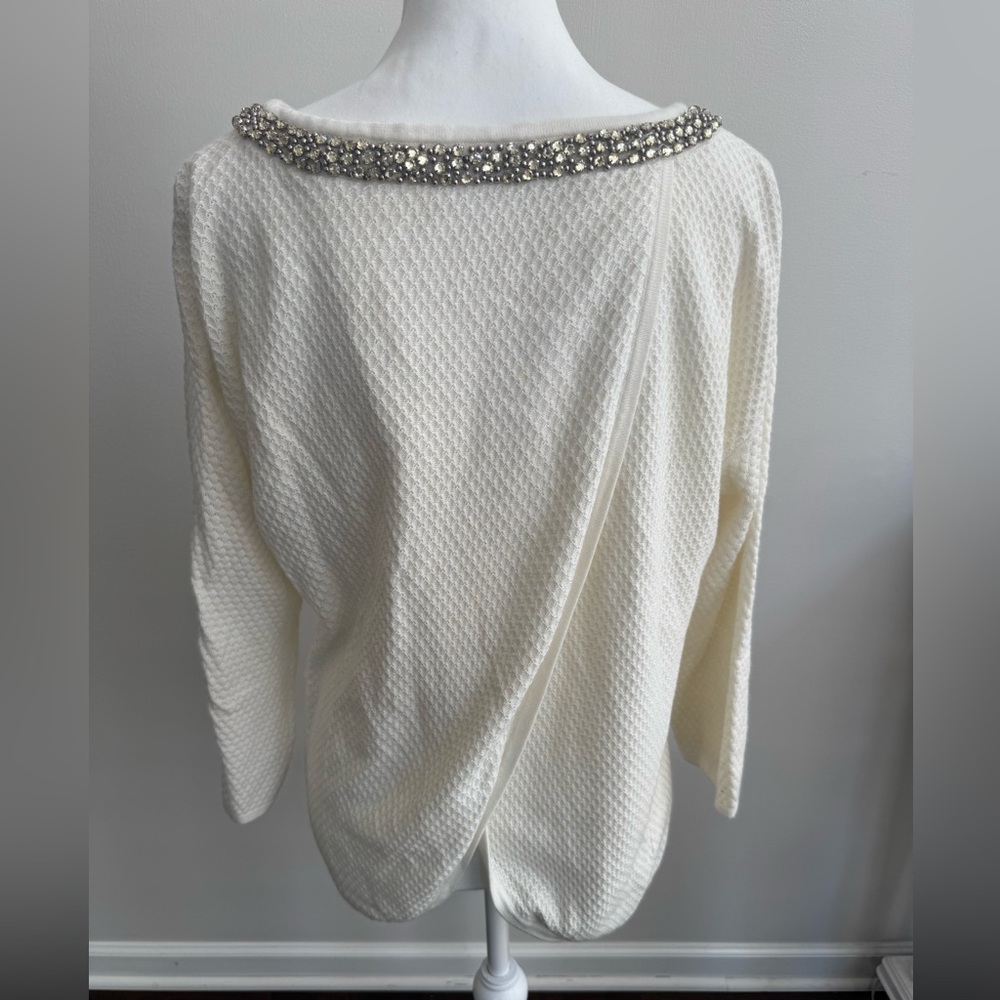 Hinge Cream Sweater with Embellished Neckline - Picture 2 of 10